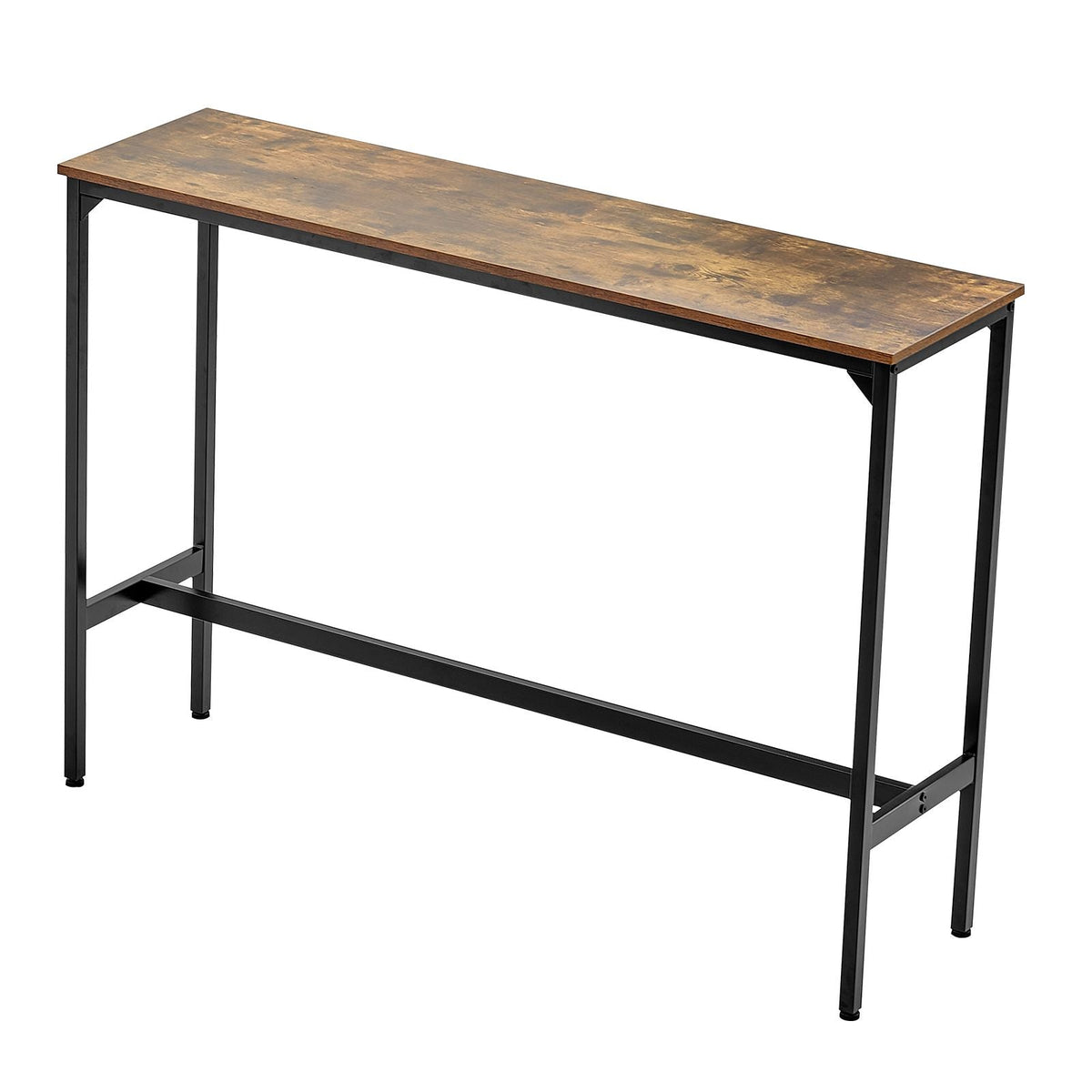 Bar Table, Sturdy Metal Frame High Top Pub Table, Narrow Long Kitchen Dining, Cocktail Counter Bar Height Desk, Easy to Assemble, 55x15x39 in, for Living Room Party, Rustic Brown and Black