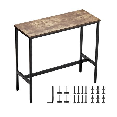 Bar Table, Sturdy Metal Frame High Top Pub Table, Narrow Long Kitchen Dining, Cocktail Counter Bar Height Desk, Easy to Assemble,39x16x35.5 in, for Living Room Party, Rustic Brown and Black