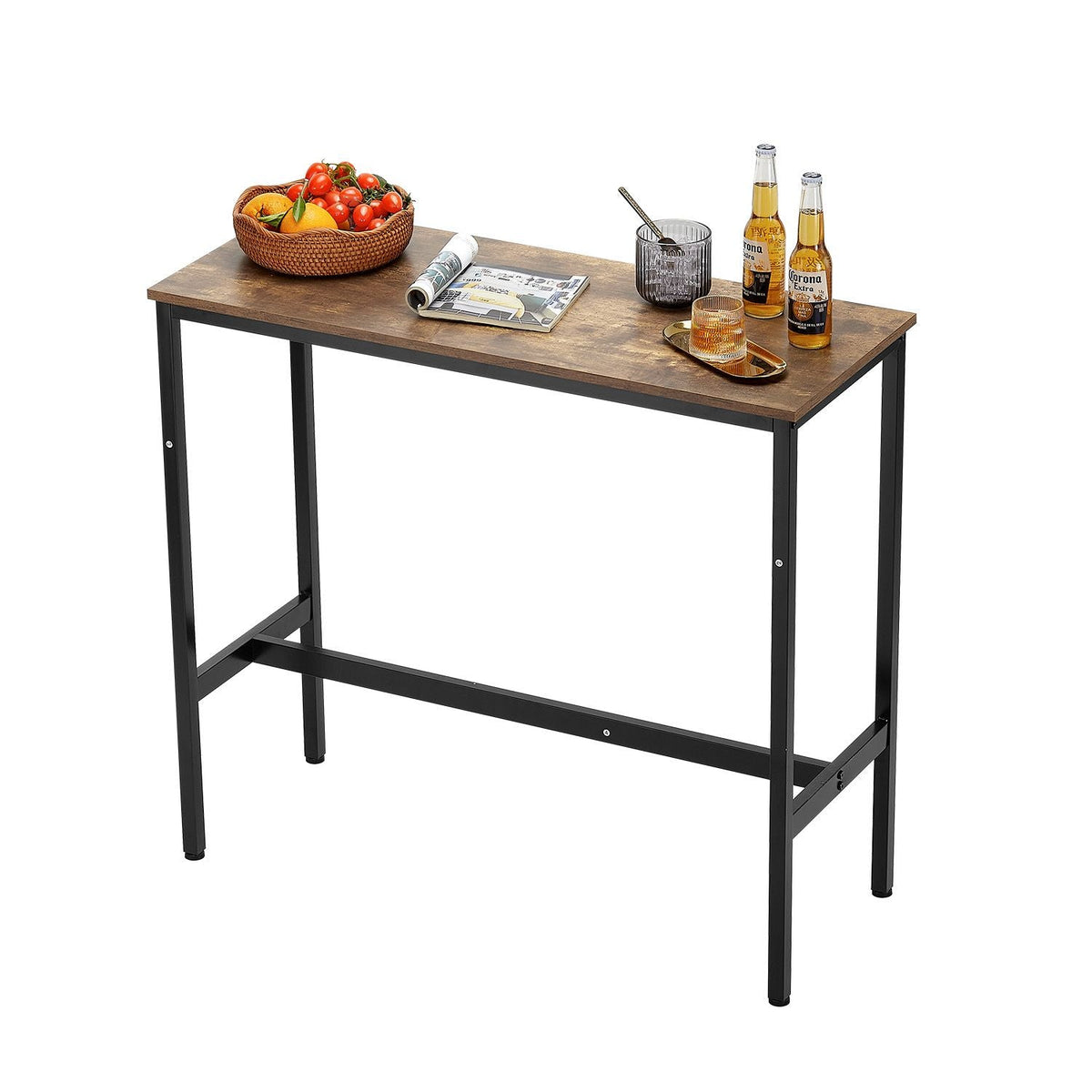 Bar Table, Sturdy Metal Frame High Top Pub Table, Narrow Long Kitchen Dining, Cocktail Counter Bar Height Desk, Easy to Assemble,39x16x35.5 in, for Living Room Party, Rustic Brown and Black
