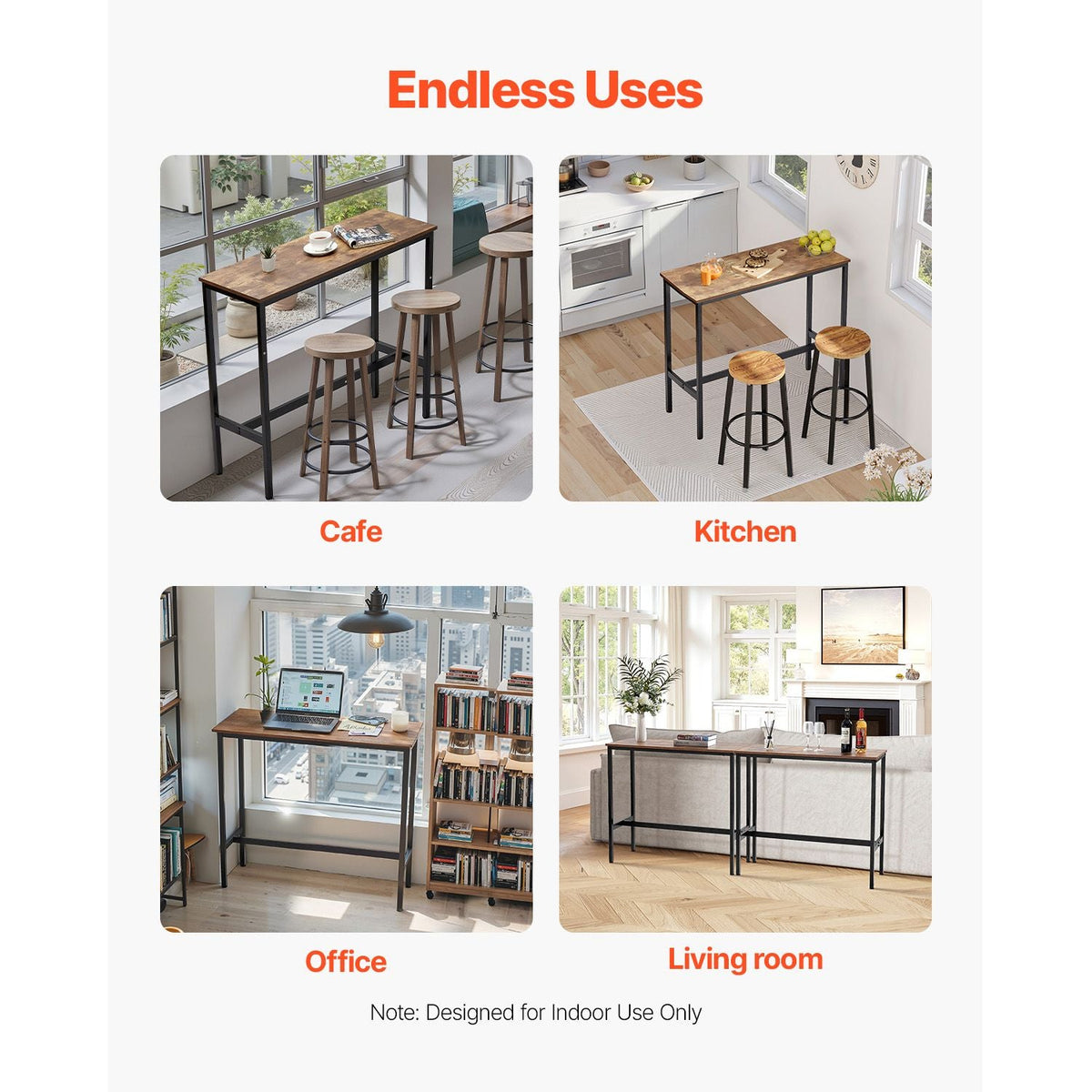Bar Table, Sturdy Metal Frame High Top Pub Table, Narrow Long Kitchen Dining, Cocktail Counter Bar Height Desk, Easy to Assemble,39x16x35.5 in, for Living Room Party, Rustic Brown and Black