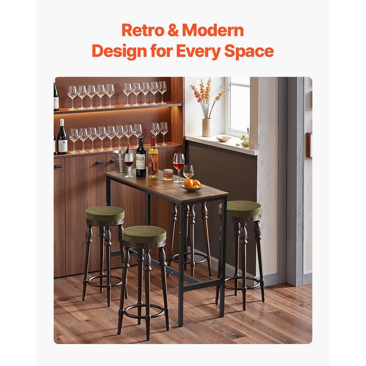 Bar Table, Sturdy Metal Frame High Top Pub Table, Narrow Long Kitchen Dining, Cocktail Counter Bar Height Desk, Easy to Assemble,39x16x35.5 in, for Living Room Party, Rustic Brown and Black