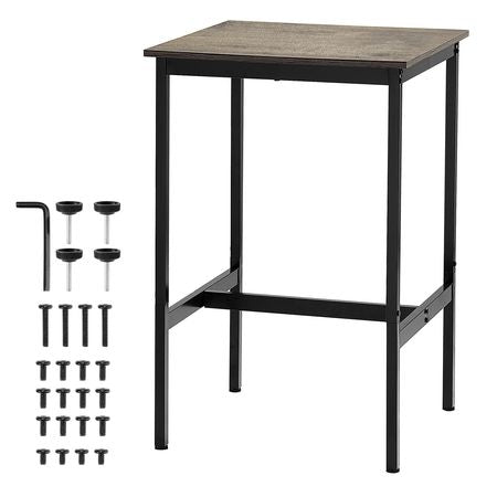 Bar Table, Sturdy Metal Frame High Top Pub Table, Small Kitchen Dining, Cocktail Coffee Counter Bar Height Desk, Easy to Assemble, 24x24x36 in, for Living Room Party, Rustic Brown and Black