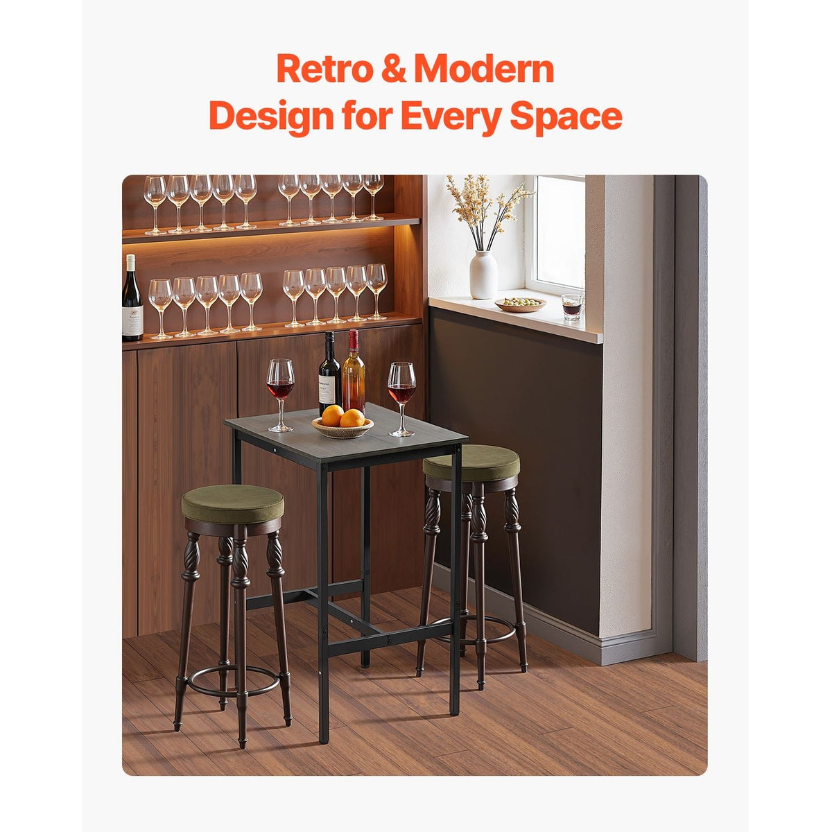 Bar Table, Sturdy Metal Frame High Top Pub Table, Small Kitchen Dining, Cocktail Coffee Counter Bar Height Desk, Easy to Assemble, 24x24x36 in, for Living Room Party, Rustic Brown and Black