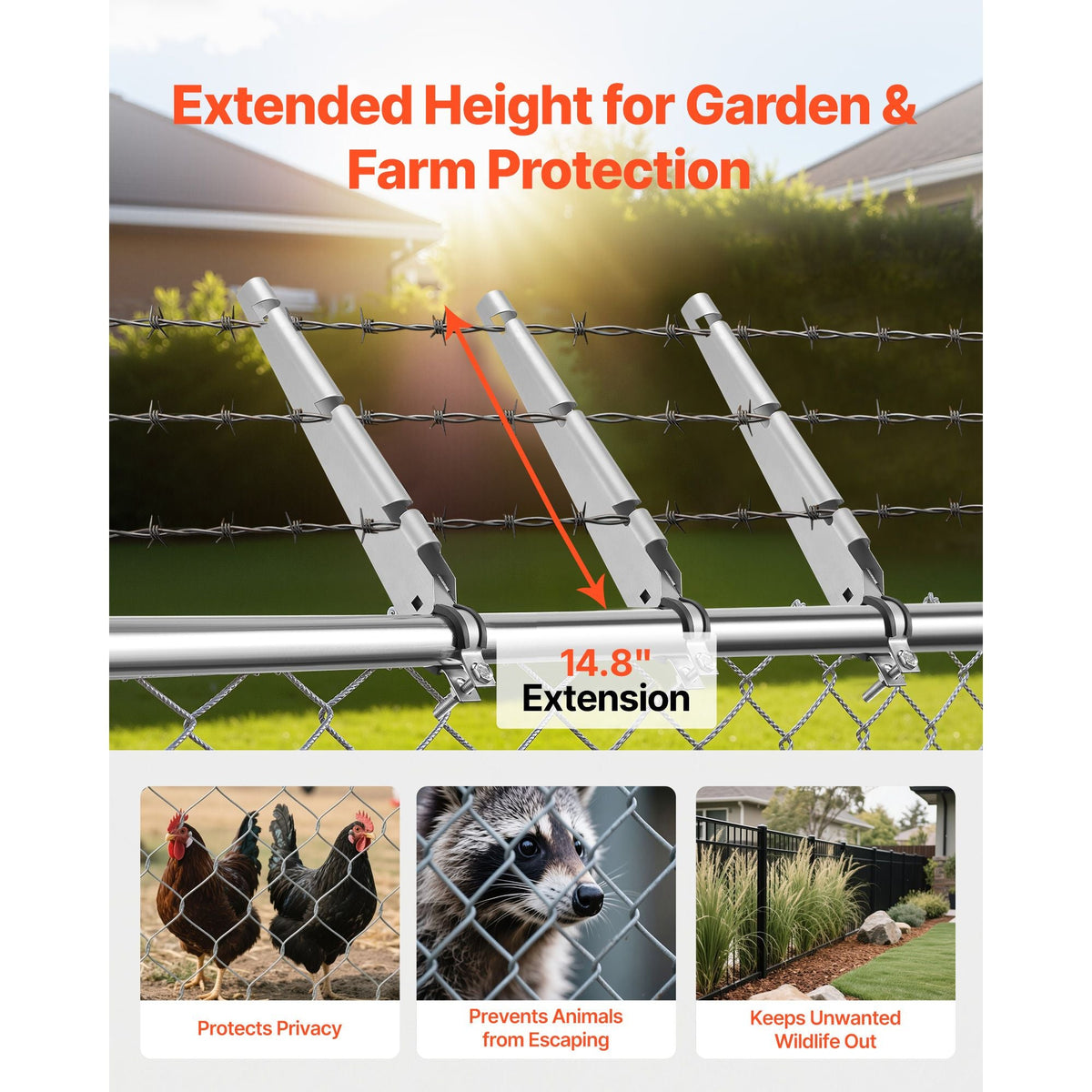Barbed Wire Arm, 10 Packs 14.8 in Fence Post Extender for 1.3" to 1.5" Chain Link Fences, U Bracket Design, Galvanized Steel Fence Height Extender, Protect Privacy and Prevent Pets Jumping Off