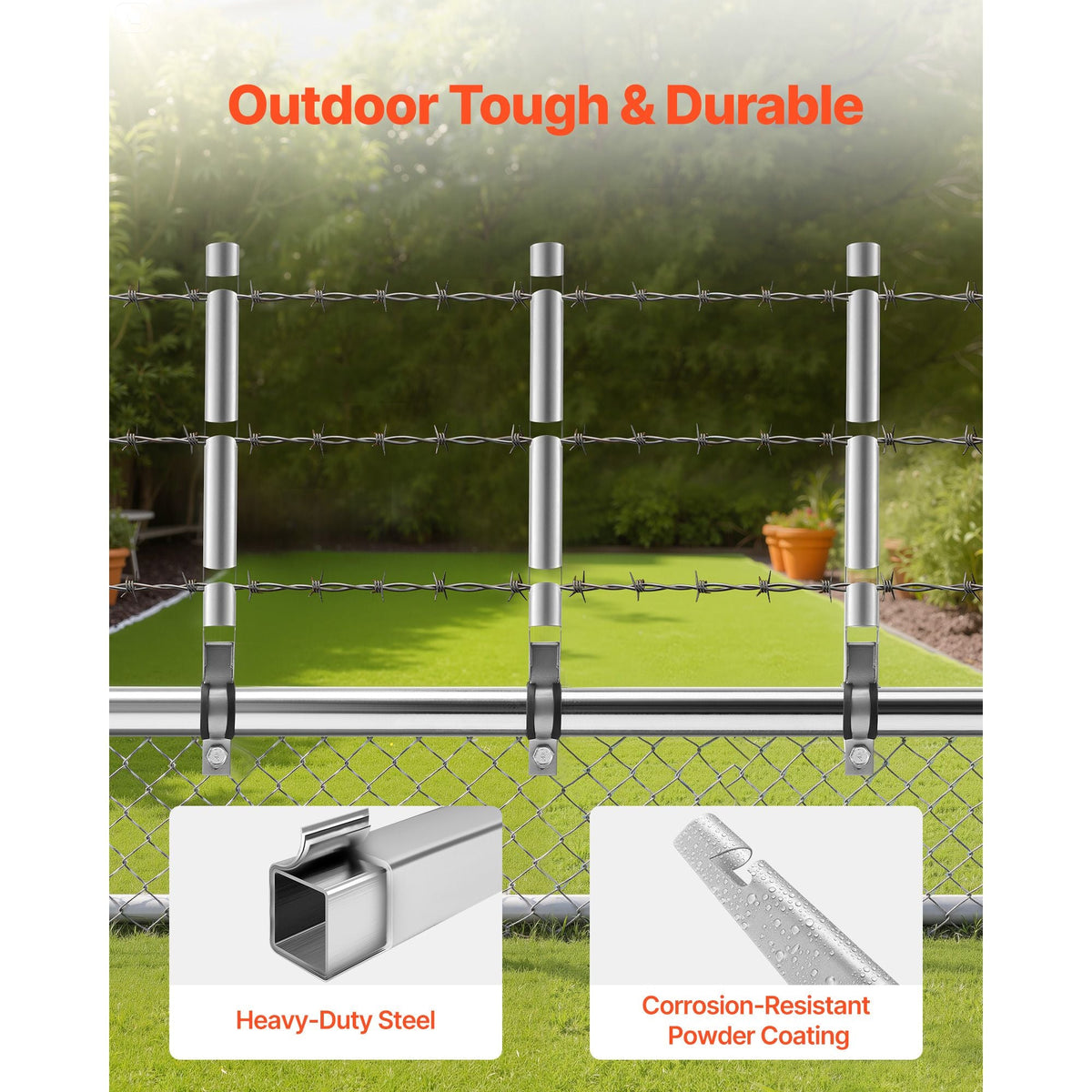 Barbed Wire Arm, 10 Packs 14.8 in Fence Post Extender for 1.3" to 1.5" Chain Link Fences, U Bracket Design, Galvanized Steel Fence Height Extender, Protect Privacy and Prevent Pets Jumping Off