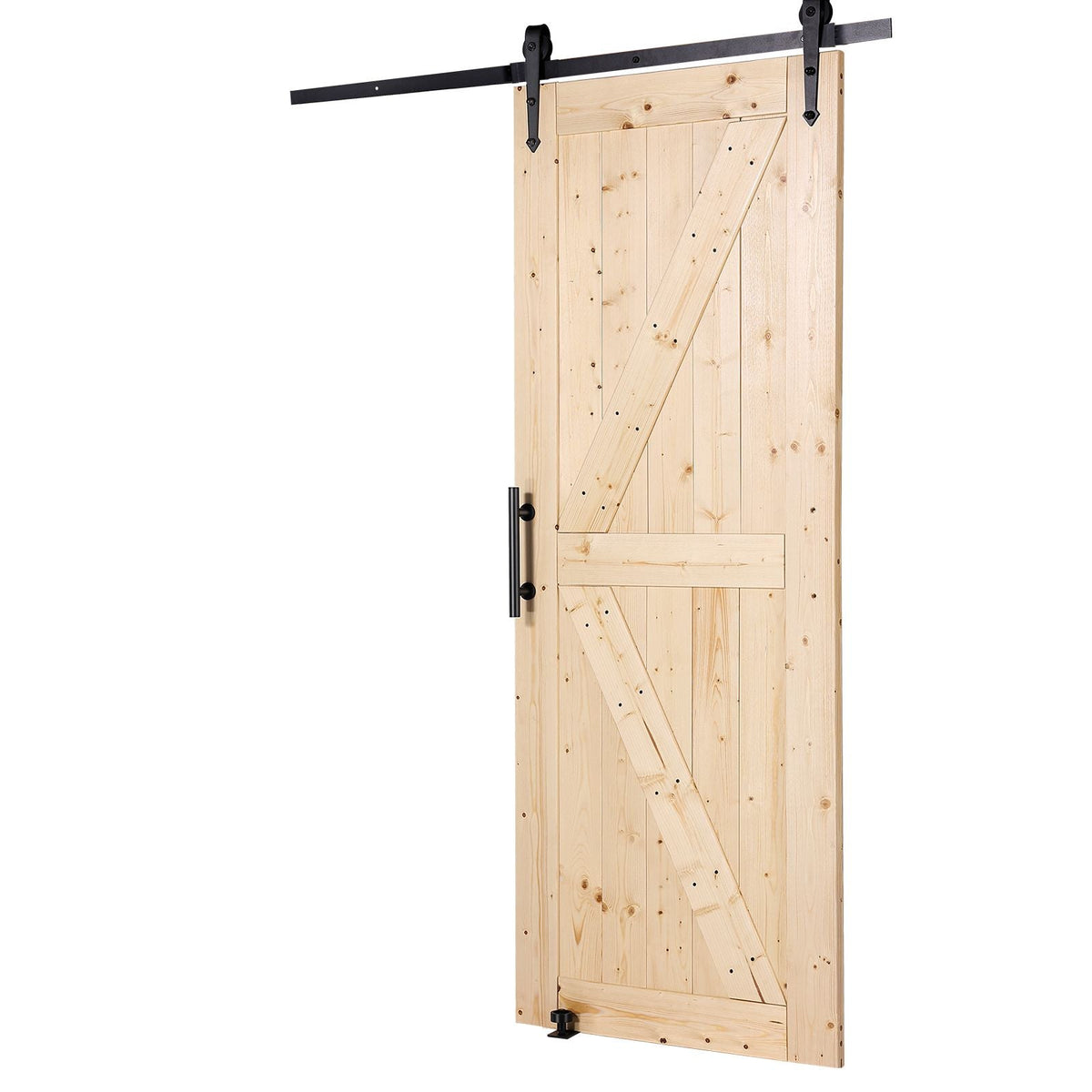 Barn Door and Hardware Kit, 30" x 84" Wood Sliding Barn Door, Smoothly and Quietly, Barn Door Kit with 8-in-1 Floor Guide and Door Handle, Spruce Wood Panelled Slab, Easy to Install