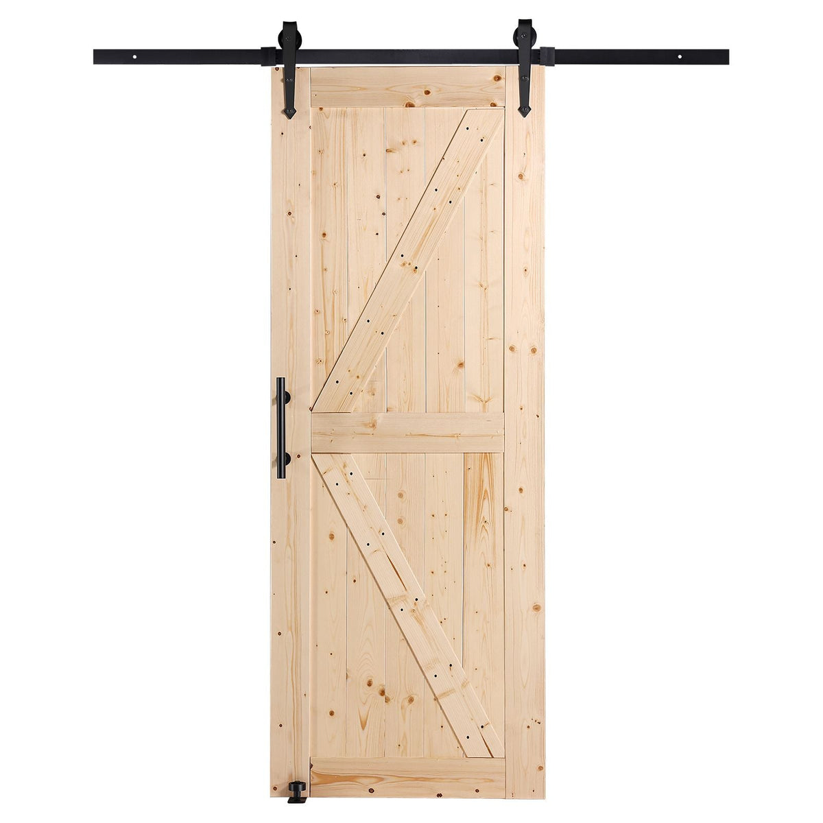 Barn Door and Hardware Kit, 30" x 84" Wood Sliding Barn Door, Smoothly and Quietly, Barn Door Kit with 8-in-1 Floor Guide and Door Handle, Spruce Wood Panelled Slab, Easy to Install