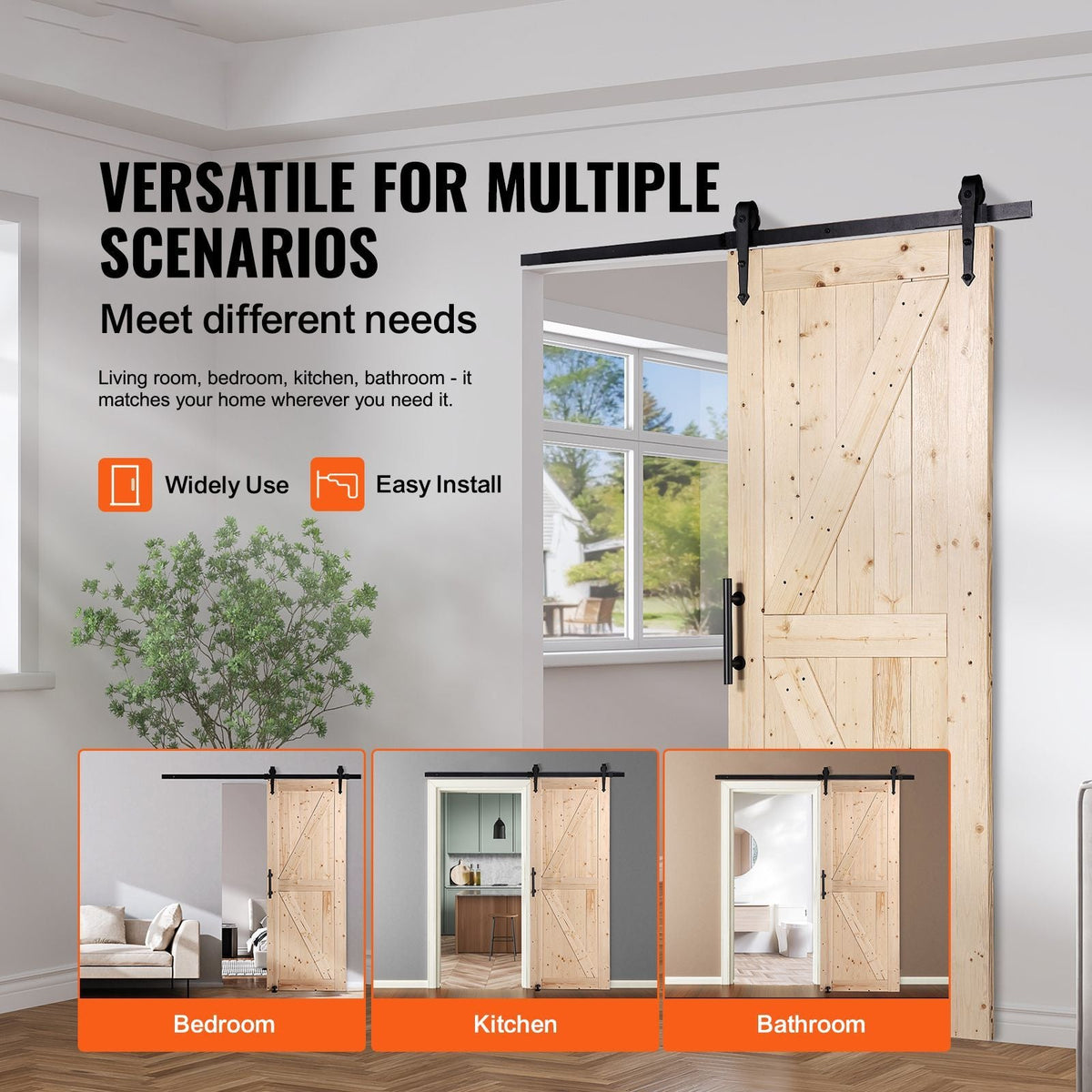 Barn Door and Hardware Kit, 30" x 84" Wood Sliding Barn Door, Smoothly and Quietly, Barn Door Kit with 8-in-1 Floor Guide and Door Handle, Spruce Wood Panelled Slab, Easy to Install
