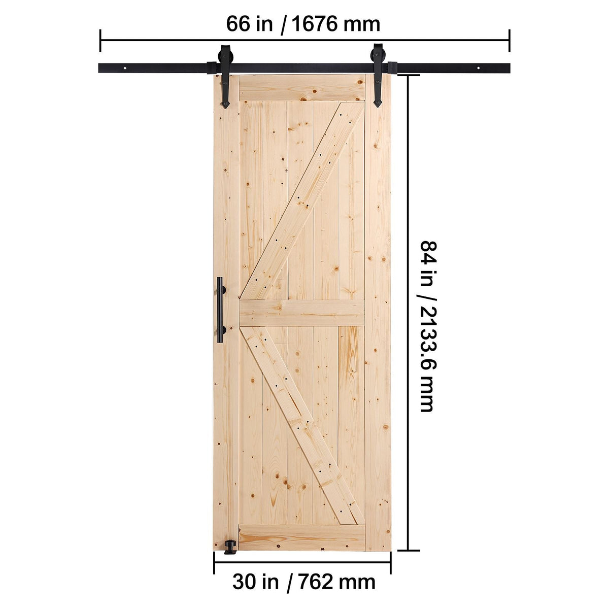 Barn Door and Hardware Kit, 30" x 84" Wood Sliding Barn Door, Smoothly and Quietly, Barn Door Kit with 8-in-1 Floor Guide and Door Handle, Spruce Wood Panelled Slab, Easy to Install