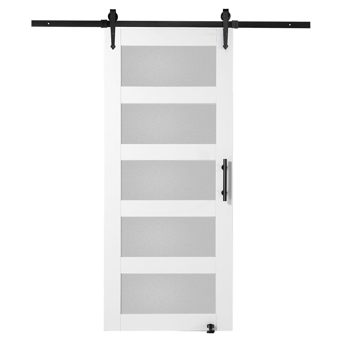 Barn Door and Hardware Kit, 36" x 84" Wood and Glass Sliding Barn Door, Smoothly and Quietly, Barn Door Kit with 8-in-1 Floor Guide and Door Handle, Spruce Wood Slab and Frosted Glass