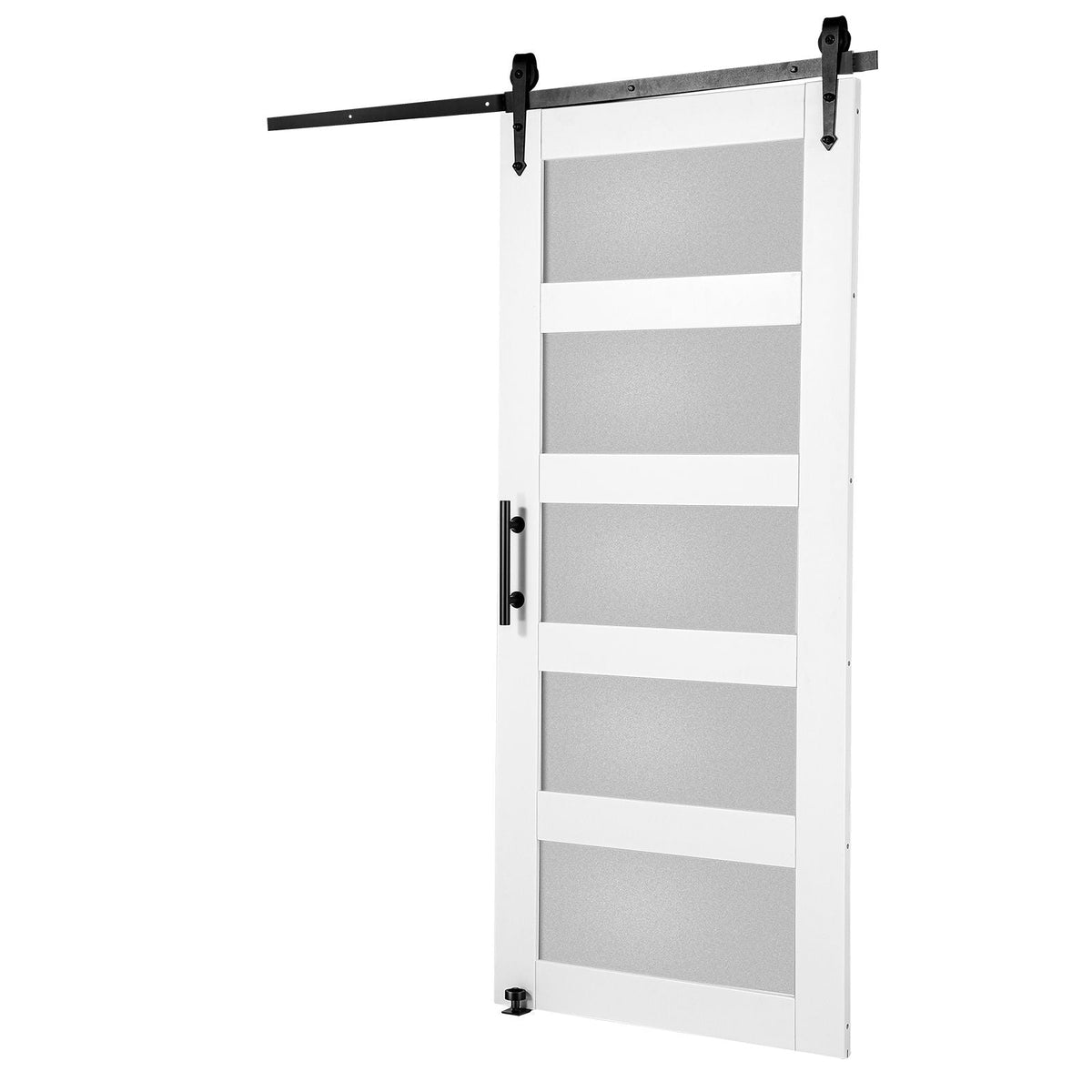 Barn Door and Hardware Kit, 36" x 84" Wood and Glass Sliding Barn Door, Smoothly and Quietly, Barn Door Kit with 8-in-1 Floor Guide and Door Handle, Spruce Wood Slab and Frosted Glass
