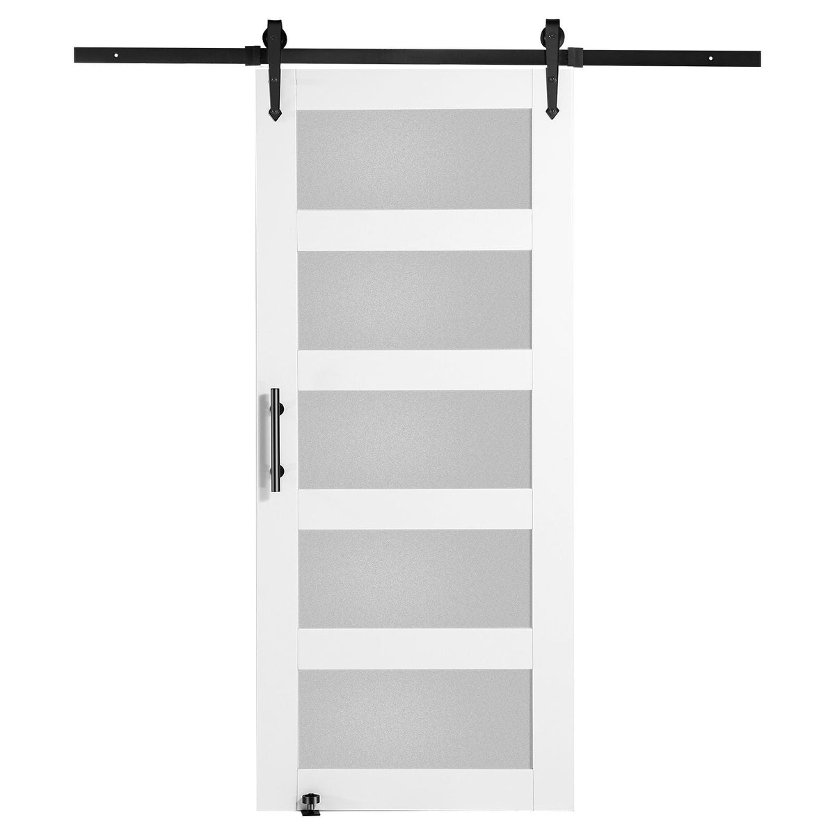 Barn Door and Hardware Kit, 36" x 84" Wood and Glass Sliding Barn Door, Smoothly and Quietly, Barn Door Kit with 8-in-1 Floor Guide and Door Handle, Spruce Wood Slab and Frosted Glass
