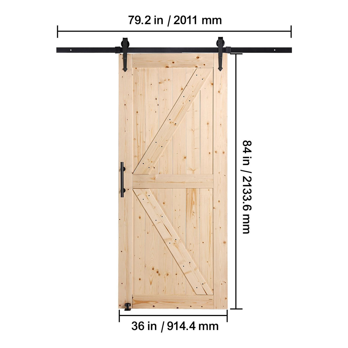 Barn Door and Hardware Kit, 36" x 84" Wood Sliding Barn Door, Smoothly and Quietly, Barn Door Kit with 8-in-1 Floor Guide and Door Handle, Spruce Wood Panelled Slab, Easy to Install