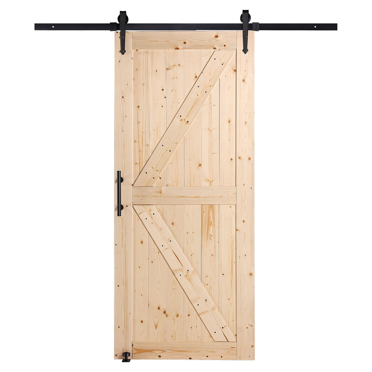 Barn Door and Hardware Kit, 36" x 84" Wood Sliding Barn Door, Smoothly and Quietly, Barn Door Kit with 8-in-1 Floor Guide and Door Handle, Spruce Wood Panelled Slab, Easy to Install