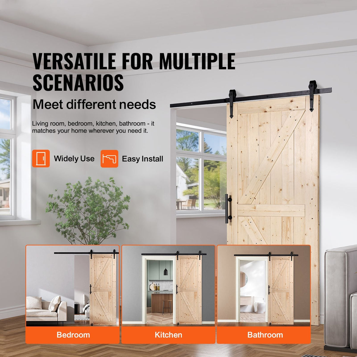 Barn Door and Hardware Kit, 36" x 84" Wood Sliding Barn Door, Smoothly and Quietly, Barn Door Kit with 8-in-1 Floor Guide and Door Handle, Spruce Wood Panelled Slab, Easy to Install