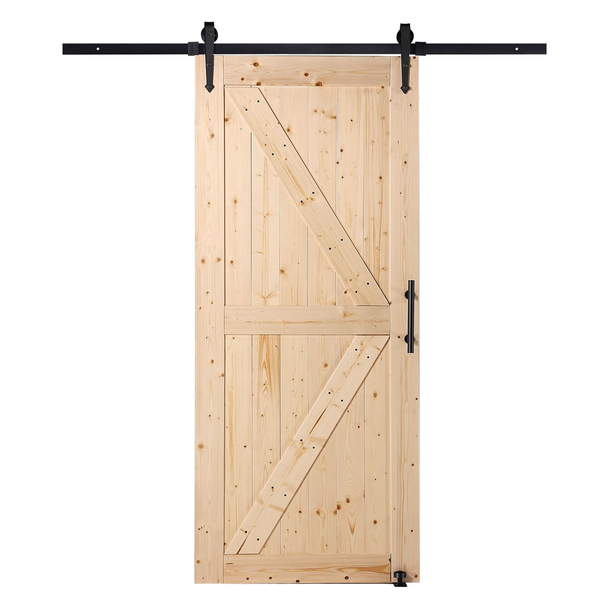 Barn Door and Hardware Kit, 36" x 84" Wood Sliding Barn Door, Smoothly and Quietly, Barn Door Kit with 8-in-1 Floor Guide and Door Handle, Spruce Wood Panelled Slab, Easy to Install
