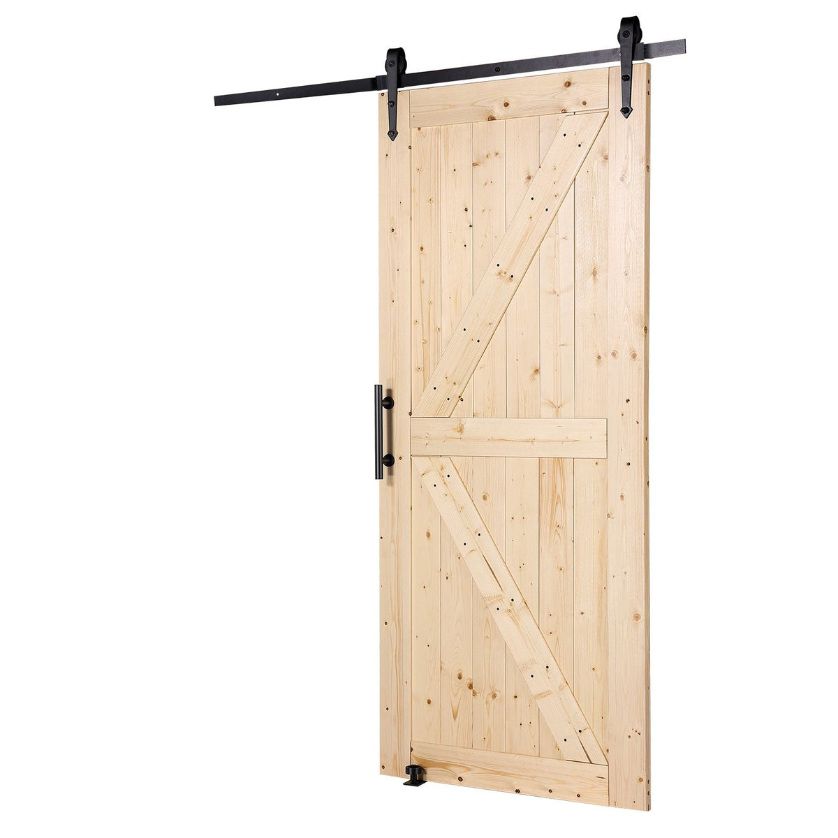 Barn Door and Hardware Kit, 36" x 84" Wood Sliding Barn Door, Smoothly and Quietly, Barn Door Kit with 8-in-1 Floor Guide and Door Handle, Spruce Wood Panelled Slab, Easy to Install