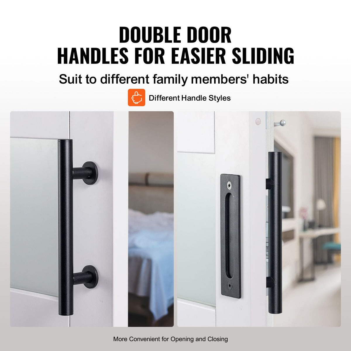 Barn Door and Hardware Kit, 42" x 84" Wood and Glass Sliding Barn Door, Smoothly and Quietly, Barn Door Kit with 8-in-1 Floor Guide and Door Handle, Spruce Wood Slab and Frosted Glass