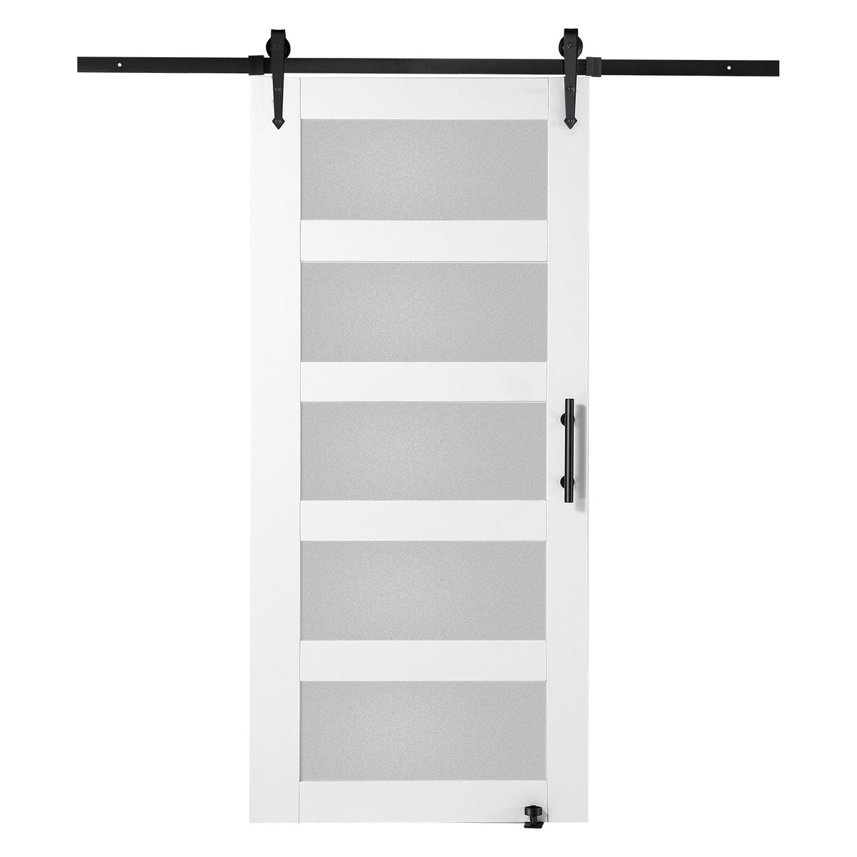 Barn Door and Hardware Kit, 42" x 84" Wood and Glass Sliding Barn Door, Smoothly and Quietly, Barn Door Kit with 8-in-1 Floor Guide and Door Handle, Spruce Wood Slab and Frosted Glass