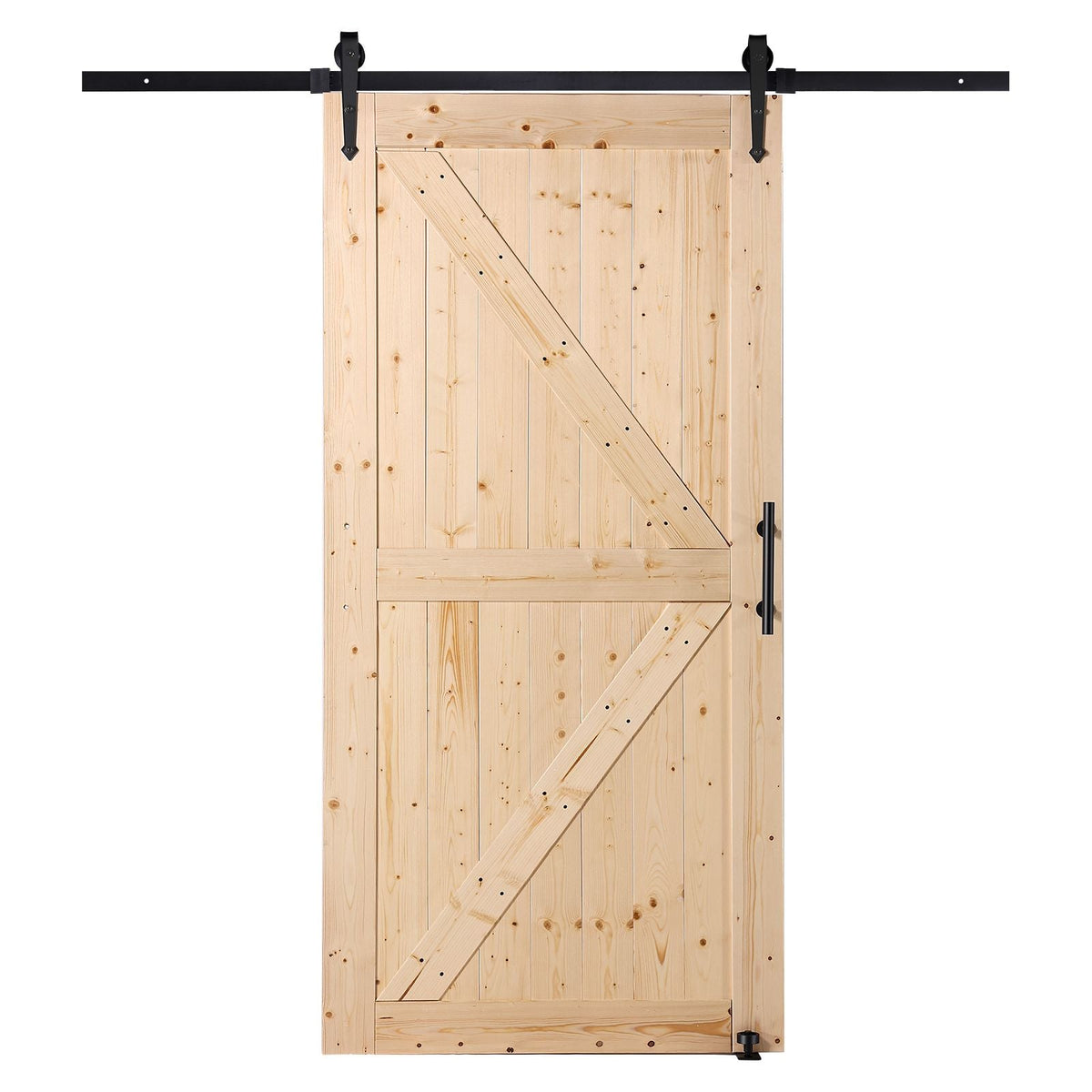 Barn Door and Hardware Kit, 42" x 84" Wood Sliding Barn Door, Smoothly and Quietly, Barn Door Kit with 8-in-1 Floor Guide and Door Handle, Spruce Wood Panelled Slab, Easy to Install