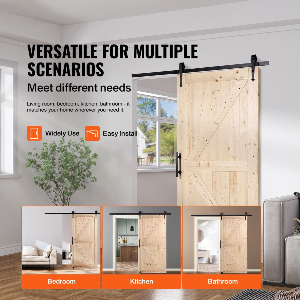 Barn Door and Hardware Kit, 42" x 84" Wood Sliding Barn Door, Smoothly and Quietly, Barn Door Kit with 8-in-1 Floor Guide and Door Handle, Spruce Wood Panelled Slab, Easy to Install
