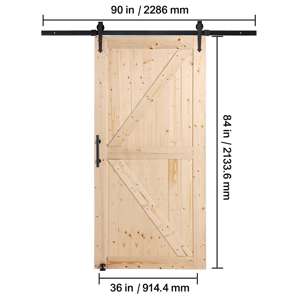 Barn Door and Hardware Kit, 42" x 84" Wood Sliding Barn Door, Smoothly and Quietly, Barn Door Kit with 8-in-1 Floor Guide and Door Handle, Spruce Wood Panelled Slab, Easy to Install