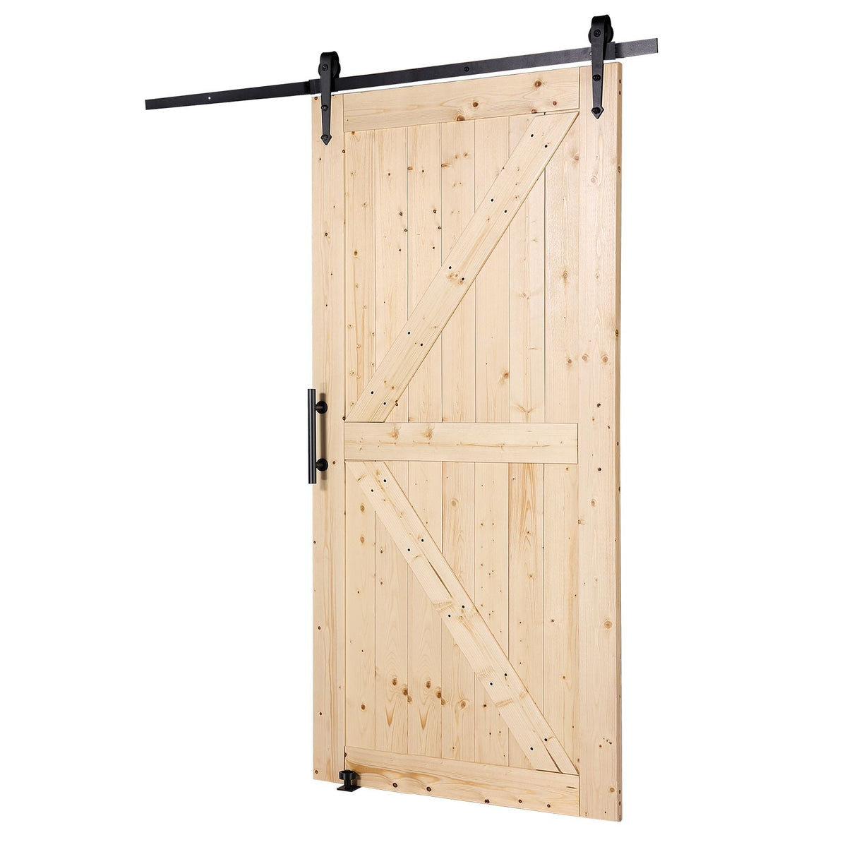 Barn Door and Hardware Kit, 42" x 84" Wood Sliding Barn Door, Smoothly and Quietly, Barn Door Kit with 8-in-1 Floor Guide and Door Handle, Spruce Wood Panelled Slab, Easy to Install