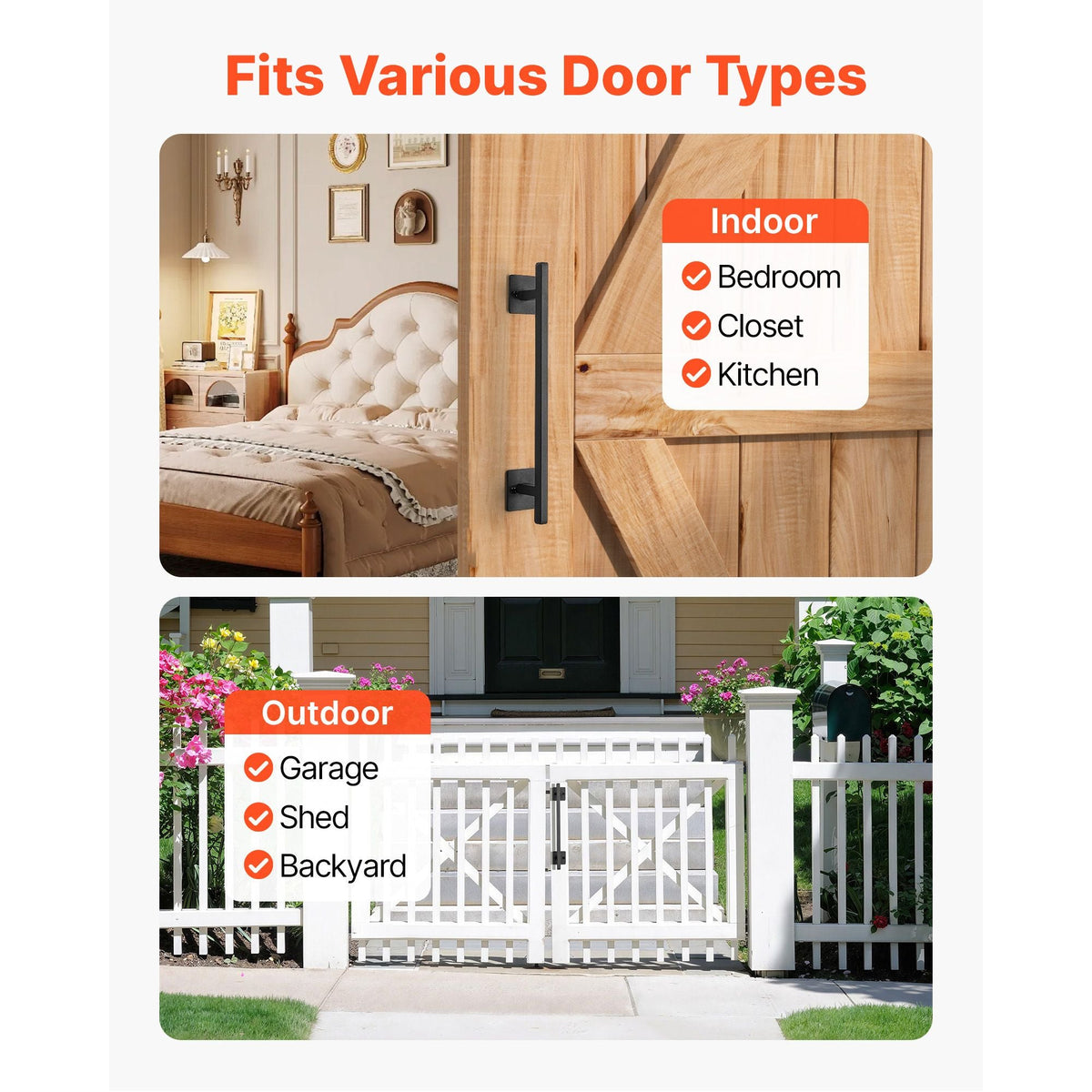 Barn Door Handle, 12.6 in Rustic Fence Gate Handle, Rust-Resistant Coating, Heavy Duty Carbon Steel Outdoor Gate Handles, Easy to Install, Metal Sliding Door Pulls for Garage Shed Closet Pantry