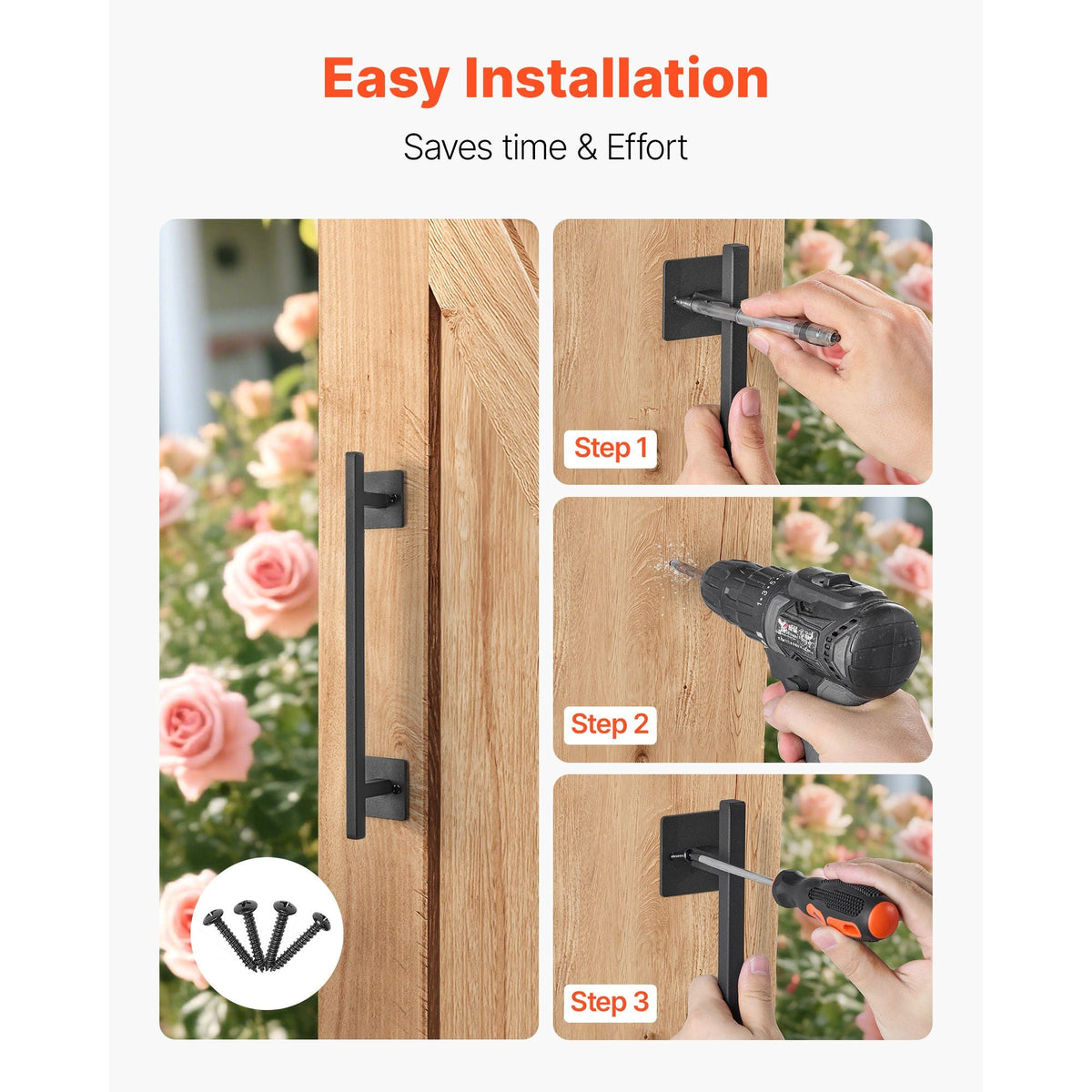 Barn Door Handle, 12.6 in Rustic Fence Gate Handle, Rust-Resistant Coating, Heavy Duty Carbon Steel Outdoor Gate Handles, Easy to Install, Metal Sliding Door Pulls for Garage Shed Closet Pantry