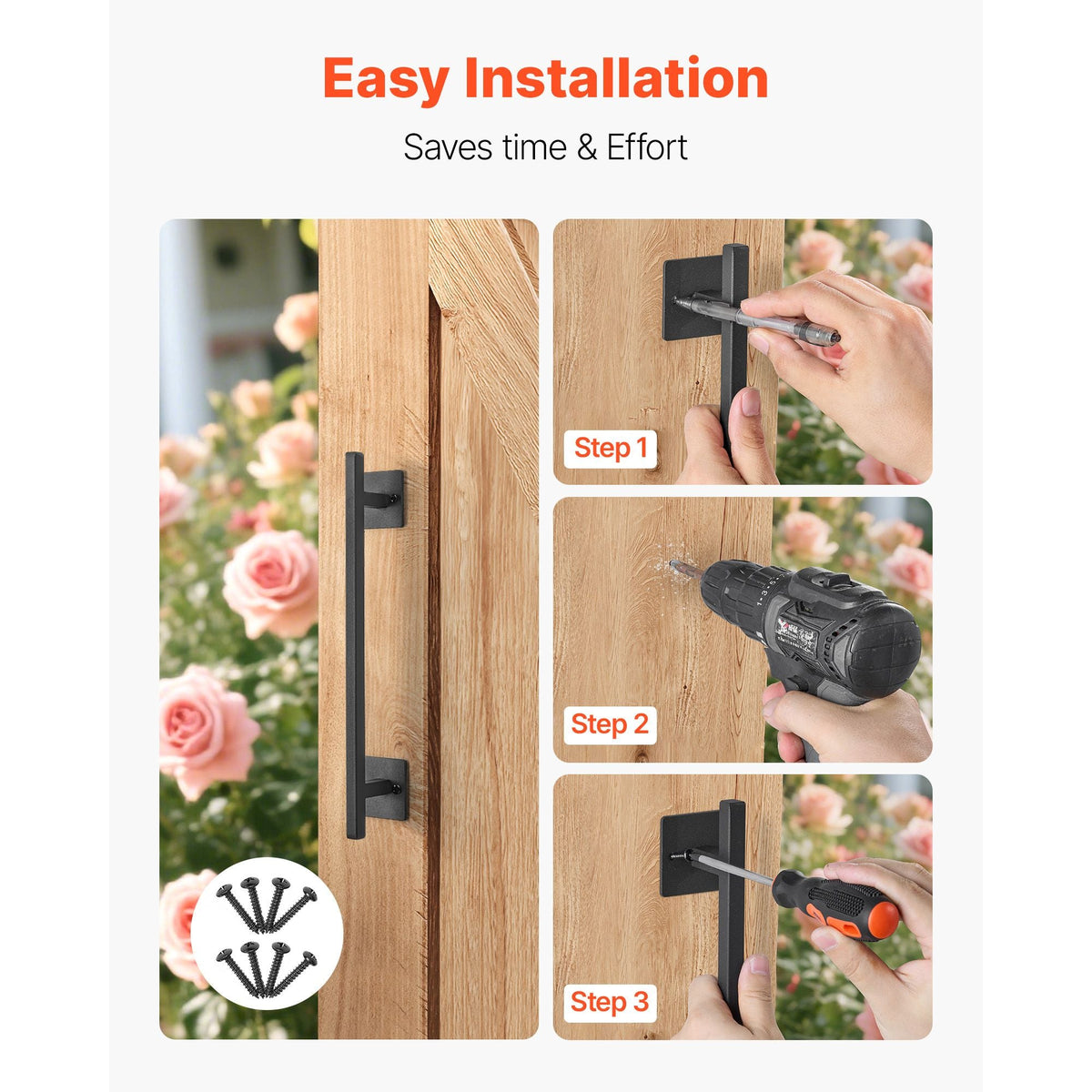 Barn Door Handle, 2Pcs 12.6 in Rustic Fence Gate Handle, Rust-Resistant Coating, Heavy Duty Carbon Steel Outdoor Gate Handles, Easy to Install, Metal Sliding Door Pulls for Garage Shed Pantry