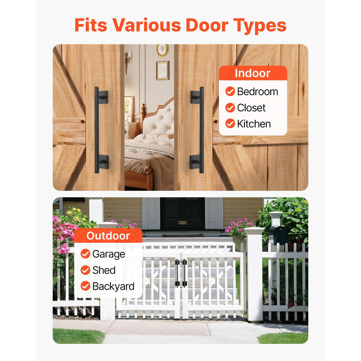 Barn Door Handle, 2Pcs 12.6 in Rustic Fence Gate Handle, Rust-Resistant Coating, Heavy Duty Carbon Steel Outdoor Gate Handles, Easy to Install, Metal Sliding Door Pulls for Garage Shed Pantry
