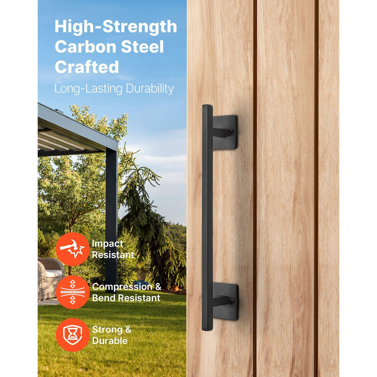 Barn Door Handle, 2Pcs 12.6 in Rustic Fence Gate Handle, Rust-Resistant Coating, Heavy Duty Carbon Steel Outdoor Gate Handles, Easy to Install, Metal Sliding Door Pulls for Garage Shed Pantry