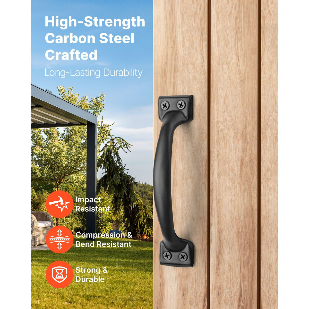 Barn Door Handle, 4Pcs 6.5 in Rustic Fence Gate Handle, Rust-Resistant Coating, Heavy Duty Carbon Steel Outdoor Gate Handles, Easy to Install, Metal Sliding Door Pulls for Garage Shed Pantry