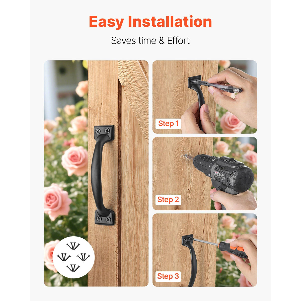 Barn Door Handle, 4Pcs 6.5 in Rustic Fence Gate Handle, Rust-Resistant Coating, Heavy Duty Carbon Steel Outdoor Gate Handles, Easy to Install, Metal Sliding Door Pulls for Garage Shed Pantry