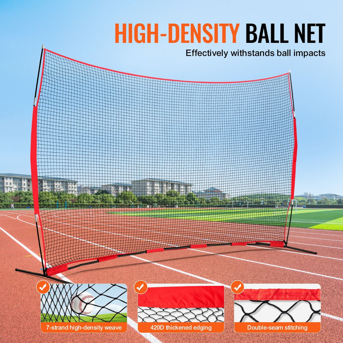 Barricade Backstop Net, 16x10 ft Ball Sports Barrier Netting, Portable Practice Equipment with Carry Bag, Protection Screen for Baseball Softball Lacrosse Soccer Hockey Training, for Backyard