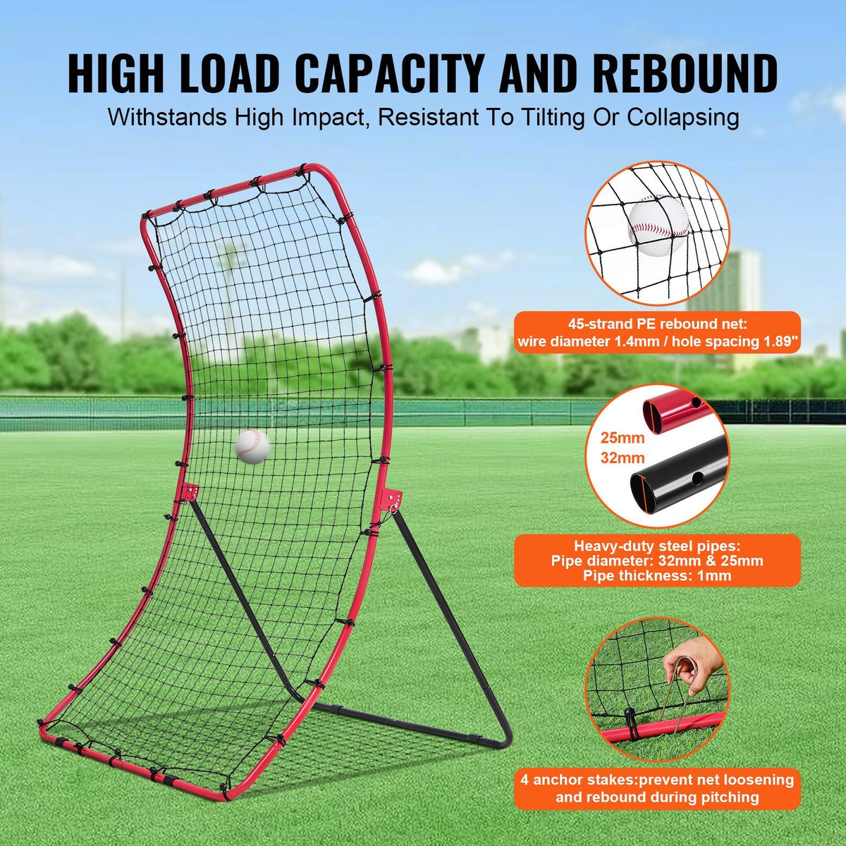 Baseball And Softball Rebounder Net, 4 x 5.5 ft PitchBack Baseball Pitching Nest, Pitch Return Trainer Rebound Net with Pitching Target, All Angle Fielding Rebound Net for Grounders Pop Flies