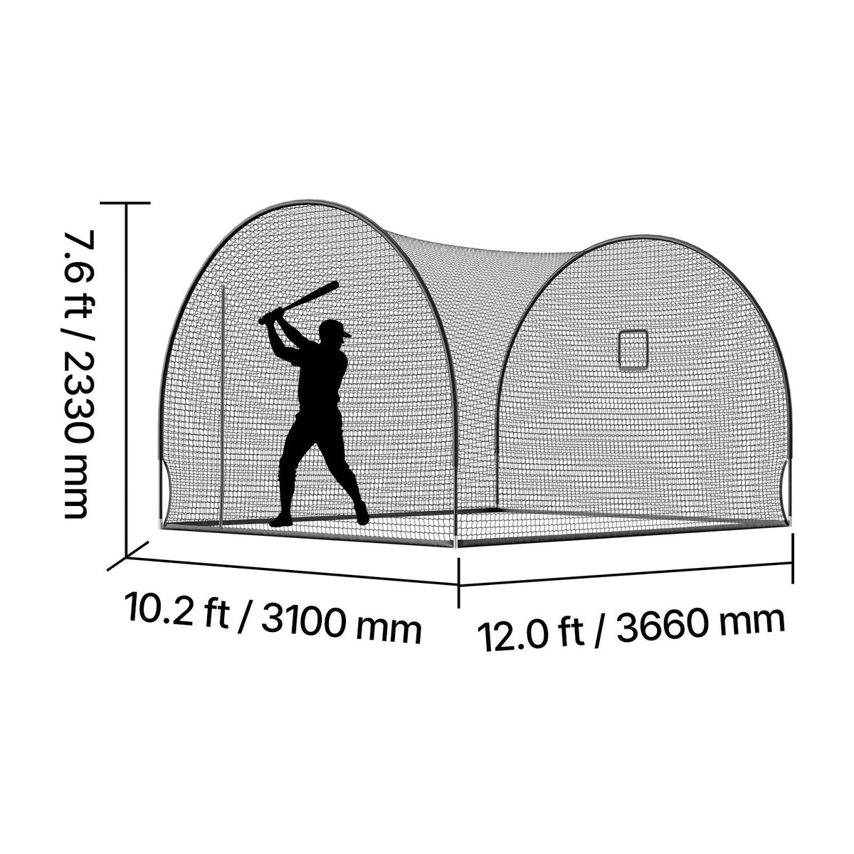 Baseball Batting Cage, 12.0 x 10.2 x 7.6 FT Freestanding Portable Batting Cage, Hitting Cages with 4-Ply Knotless Polyester & Pitching Machine Opening, Battings Cages Netting for Indoor Outdoor