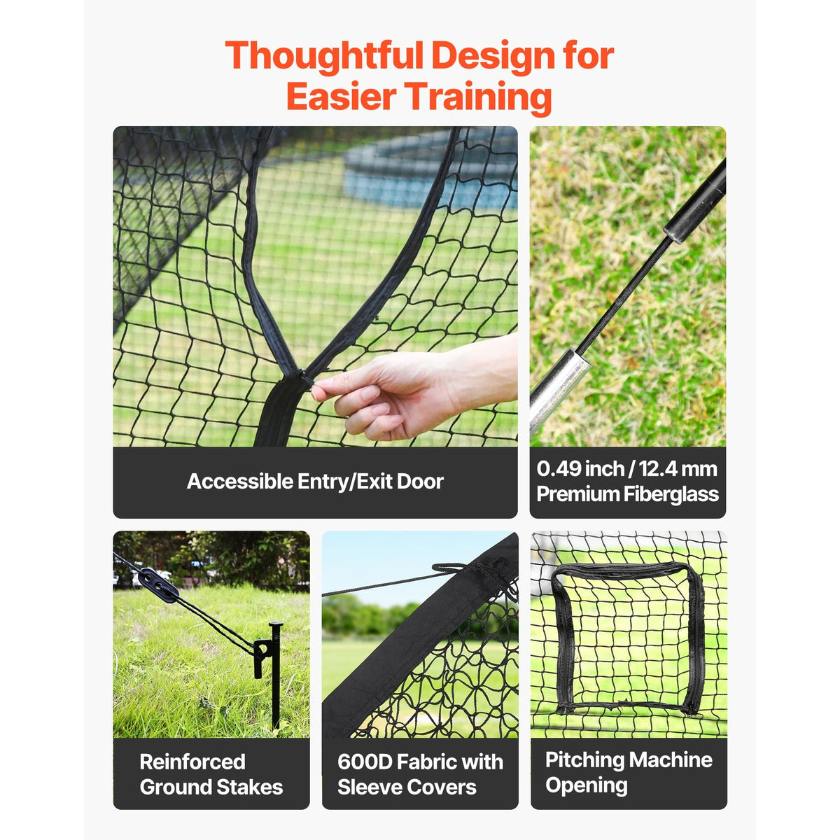 Baseball Batting Cage, 12.0 x 10.2 x 7.6 FT Freestanding Portable Batting Cage, Hitting Cages with 4-Ply Knotless Polyester & Pitching Machine Opening, Battings Cages Netting for Indoor Outdoor