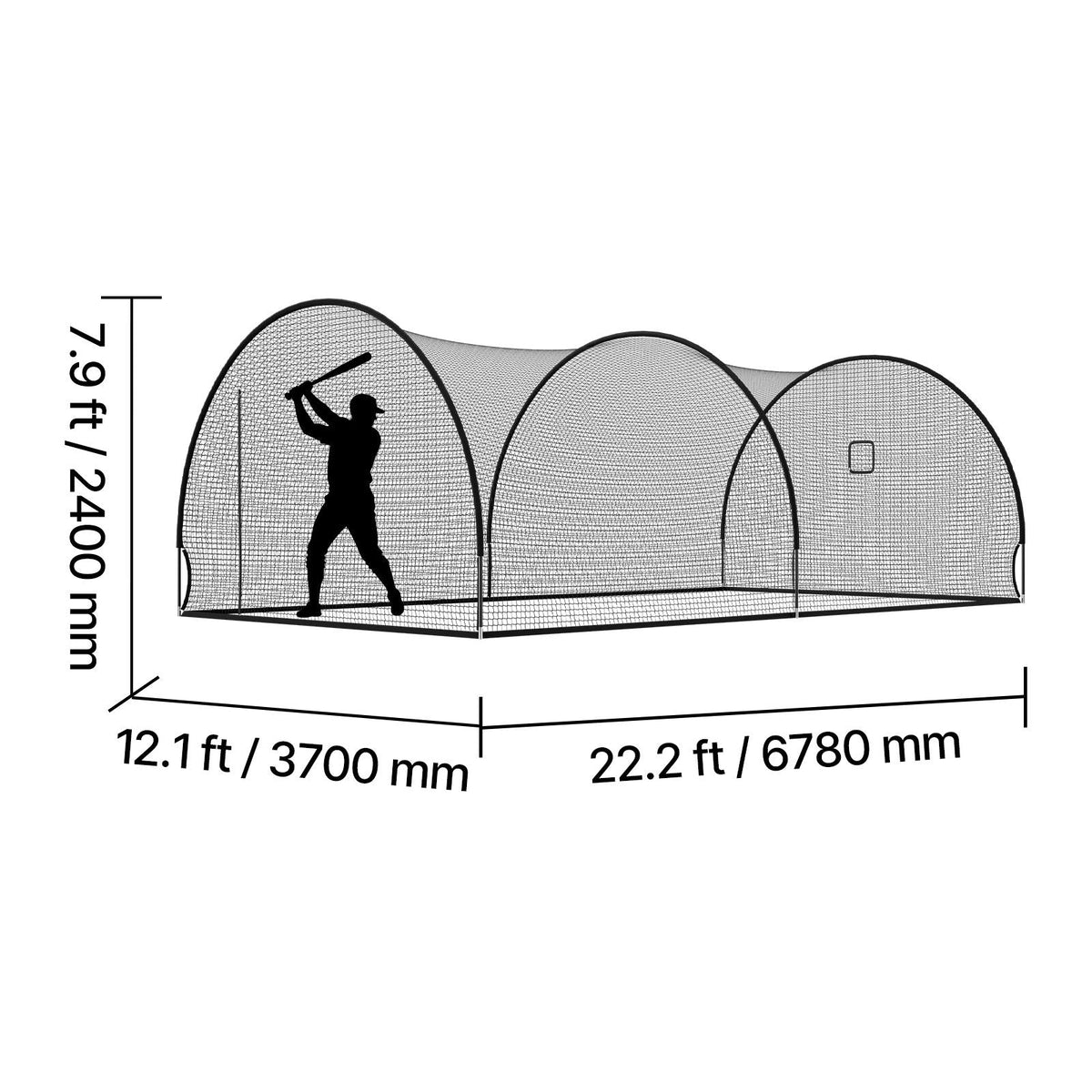 Baseball Batting Cage, 22.2 x 12.1 x 7.9 FT Freestanding Portable Batting Cage, Hitting Cages with 4-Ply Knotless Polyester & Pitching Machine Opening, Battings Cages Netting for Indoor Outdoor