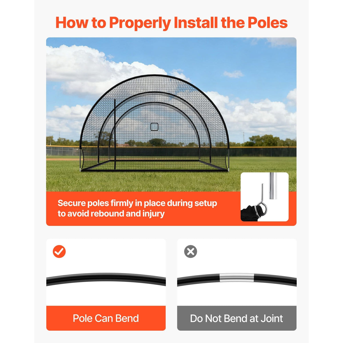 Baseball Batting Cage, 22.2 x 12.1 x 7.9 FT Freestanding Portable Batting Cage, Hitting Cages with 4-Ply Knotless Polyester & Pitching Machine Opening, Battings Cages Netting for Indoor Outdoor