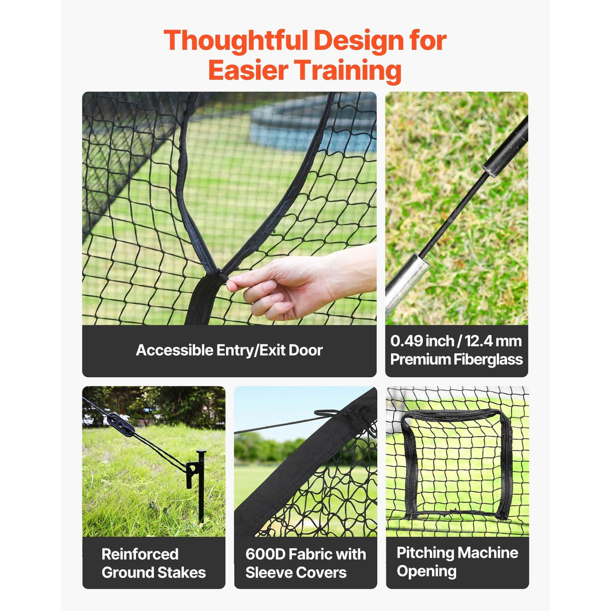Baseball Batting Cage, 22.2 x 12.1 x 7.9 FT Freestanding Portable Batting Cage, Hitting Cages with 4-Ply Knotless Polyester & Pitching Machine Opening, Battings Cages Netting for Indoor Outdoor