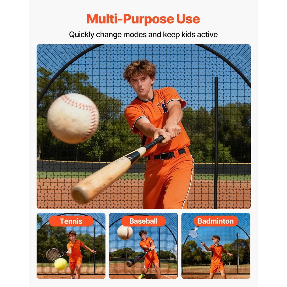 Baseball Batting Cage, 33.0 x 12.0 x 9.8 FT Freestanding Portable Batting Cage, Hitting Cages with 4-Ply Knotless Polyester & Pitching Machine Opening, Battings Cages Netting for Indoor Outdoor