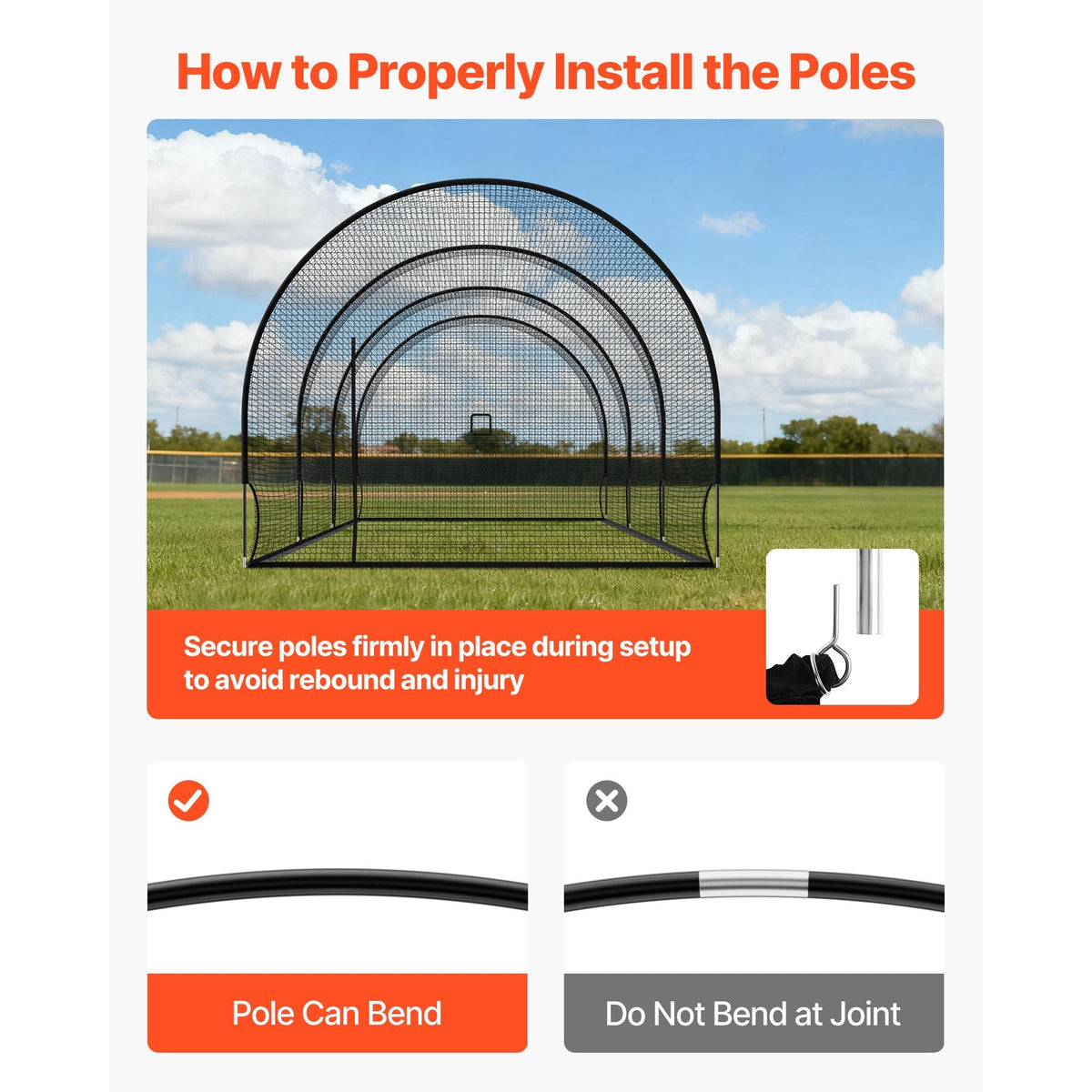 Baseball Batting Cage, 33.0 x 12.0 x 9.8 FT Freestanding Portable Batting Cage, Hitting Cages with 4-Ply Knotless Polyester & Pitching Machine Opening, Battings Cages Netting for Indoor Outdoor