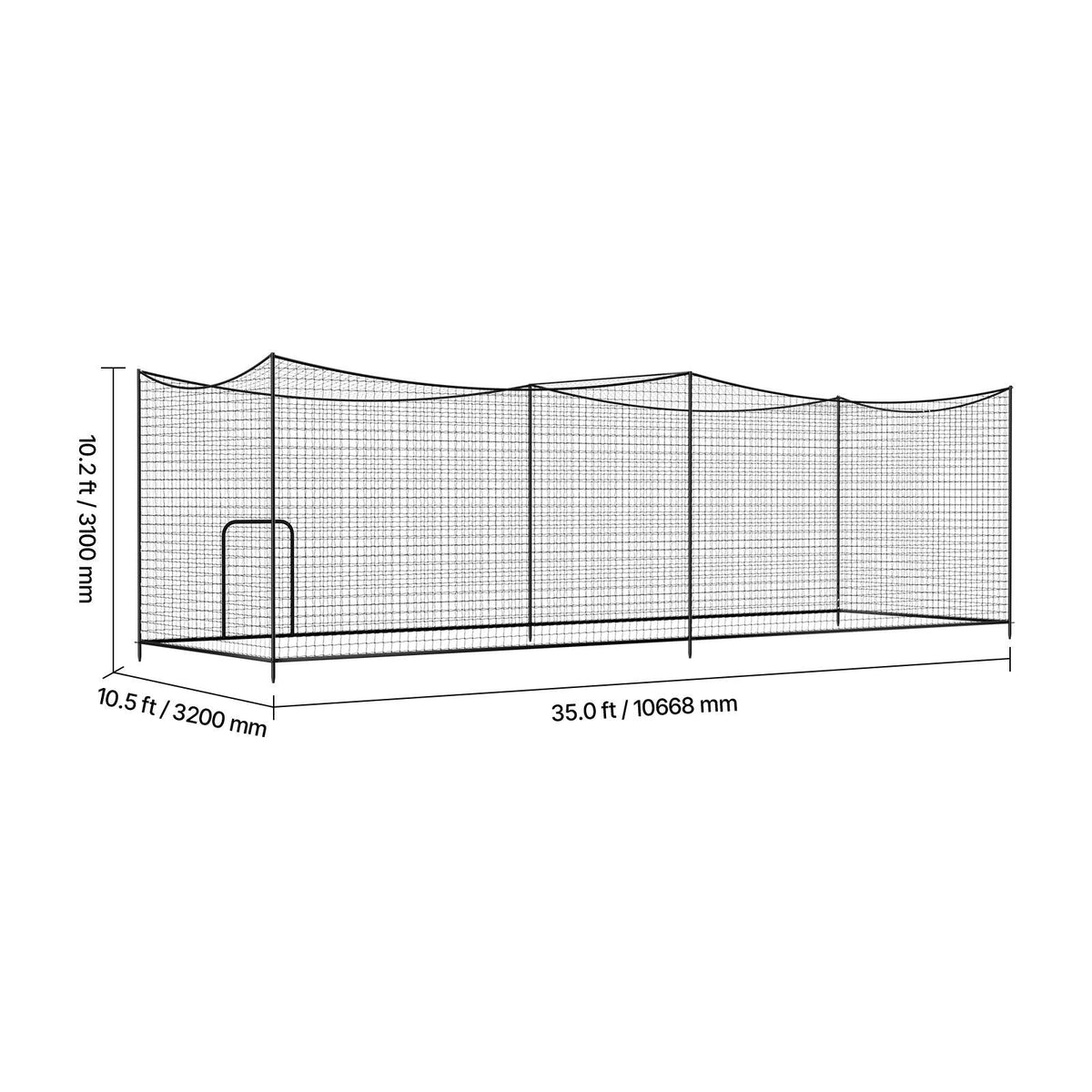 Baseball Batting Cage, 35.0 x 10.5 x 10.2 FT Freestanding Portable Batting Cage, Hitting Cages with 45-Ply Knotted HDPE & Long Positioning Ropes, Battings Cages Netting for Indoor Outdoor