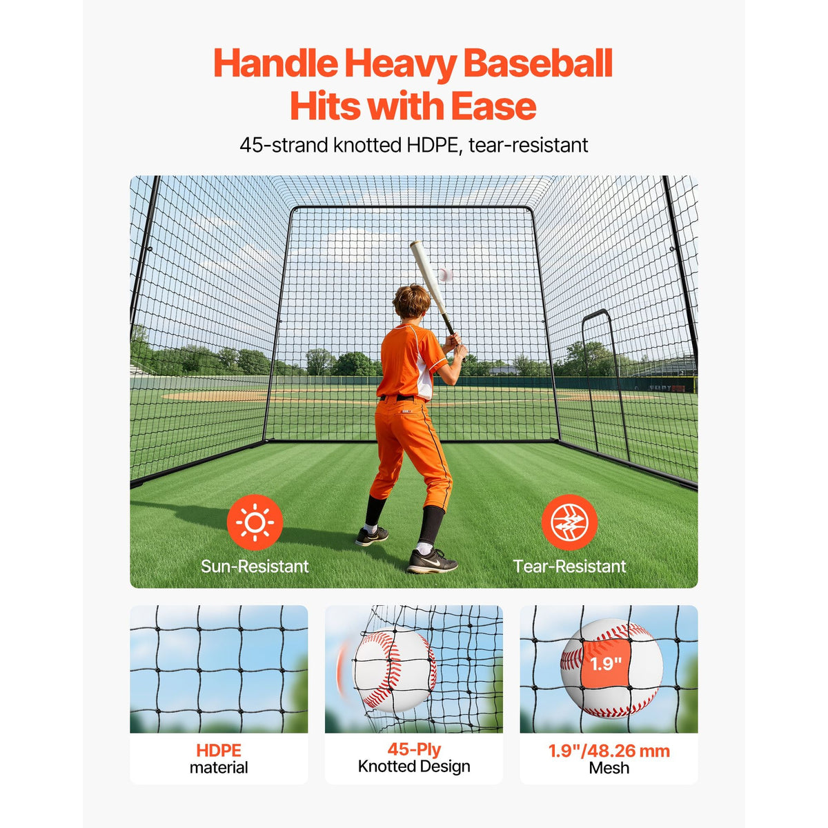 Baseball Batting Cage, 39.4 x 12.1 x 10.2 FT Freestanding Portable Batting Cage, Hitting Cages with 45-Ply Knotted HDPE & Long Positioning Ropes, Battings Cages Netting for Indoor Outdoor