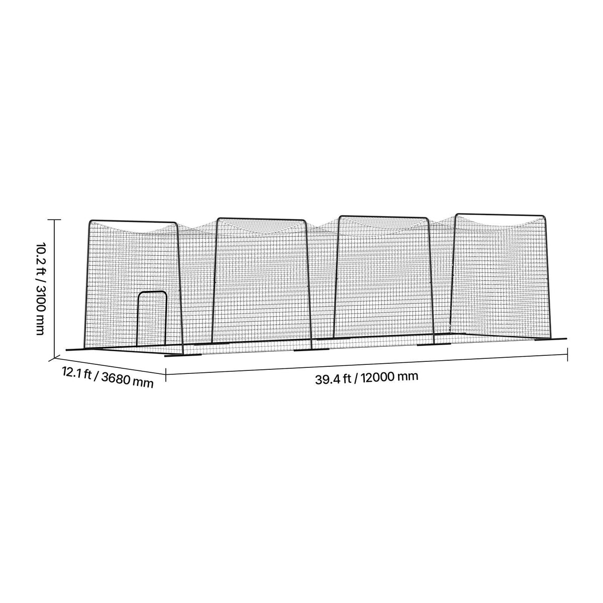 Baseball Batting Cage, 39.4 x 12.1 x 10.2 FT Freestanding Portable Batting Cage, Hitting Cages with 45-Ply Knotted HDPE & Long Positioning Ropes, Battings Cages Netting for Indoor Outdoor