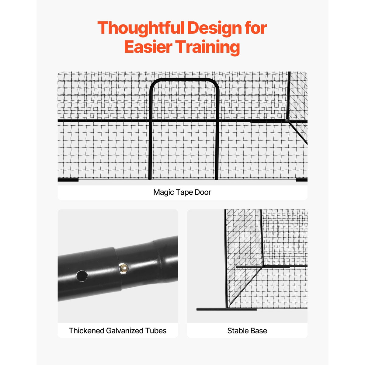 Baseball Batting Cage, 39.4 x 12.1 x 10.2 FT Freestanding Portable Batting Cage, Hitting Cages with 45-Ply Knotted HDPE & Long Positioning Ropes, Battings Cages Netting for Indoor Outdoor