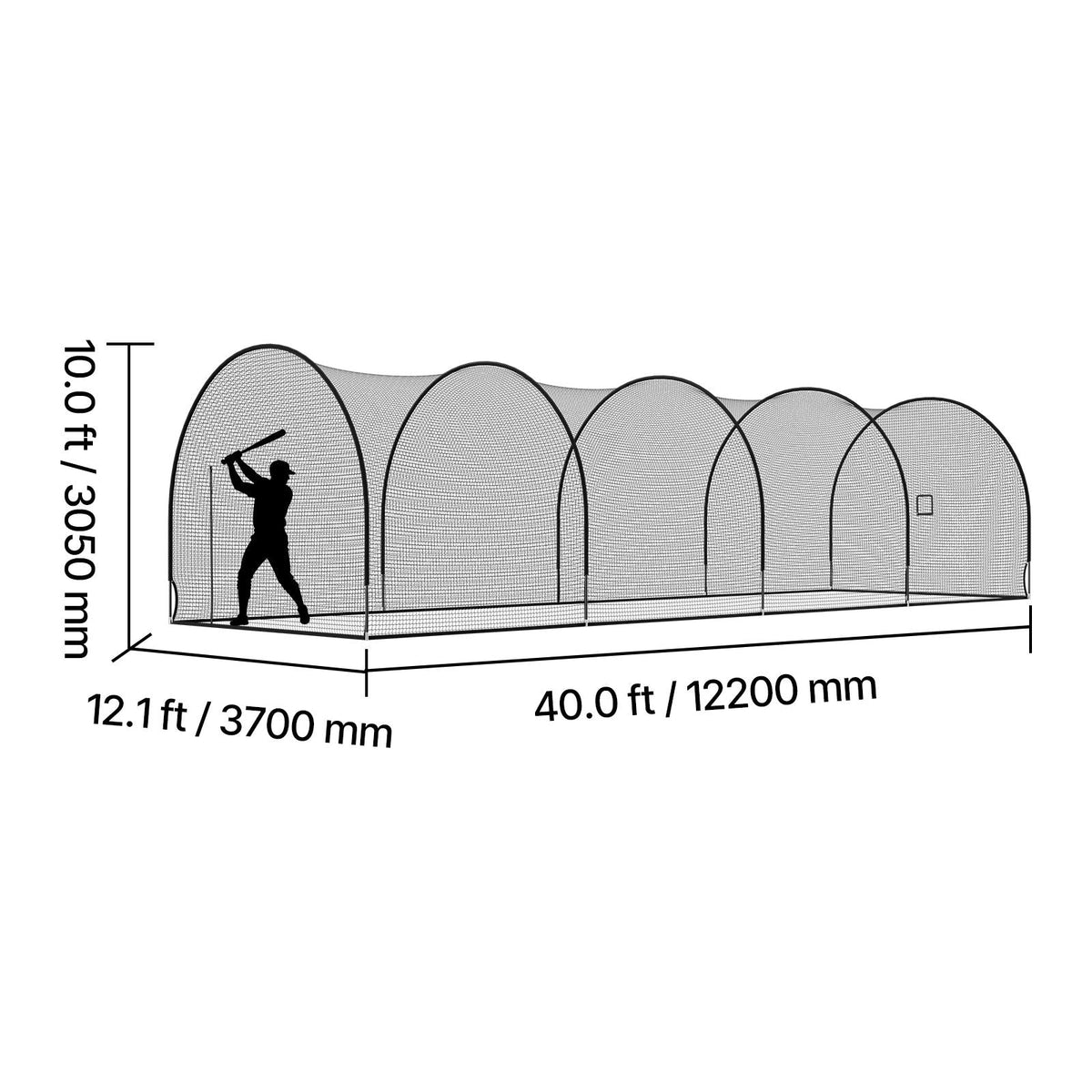 Baseball Batting Cage, 40.0 x 12.1 x 10.0 FT Freestanding Portable Batting Cage, Hitting Cages with 4-Ply Knotless Polyester & Pitching Machine Opening, Battings Cages Netting for Indoor Outdoor