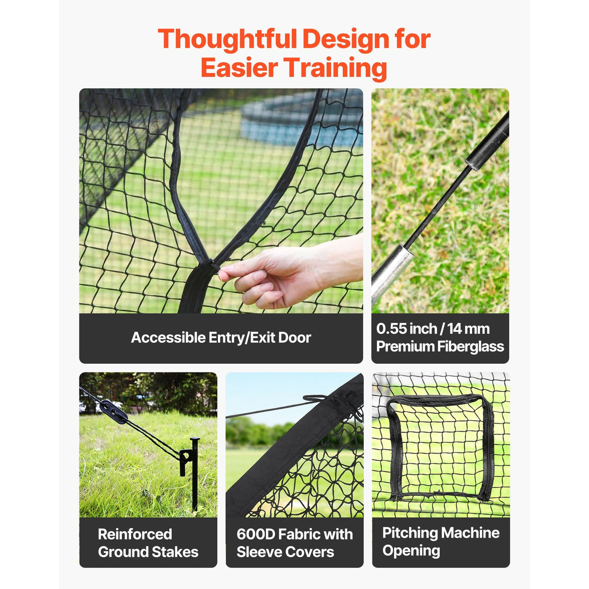 Baseball Batting Cage, 40.0 x 12.1 x 10.0 FT Freestanding Portable Batting Cage, Hitting Cages with 4-Ply Knotless Polyester & Pitching Machine Opening, Battings Cages Netting for Indoor Outdoor