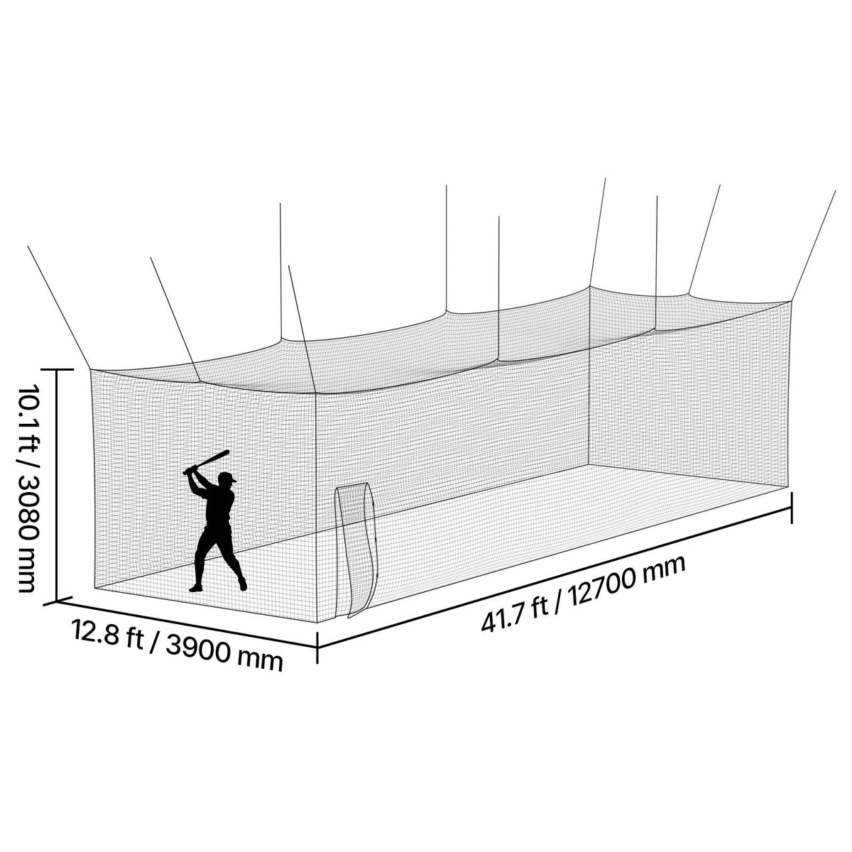 Baseball Batting Cage, 41.7 x 12.8 x 10.1 FT Freestanding Portable Batting Cage, Hitting Cages with 30-Ply Knotted HDPE & Carabiner Hooks, Battings Cages Netting for Indoor, Outdoor (NET ONLY)